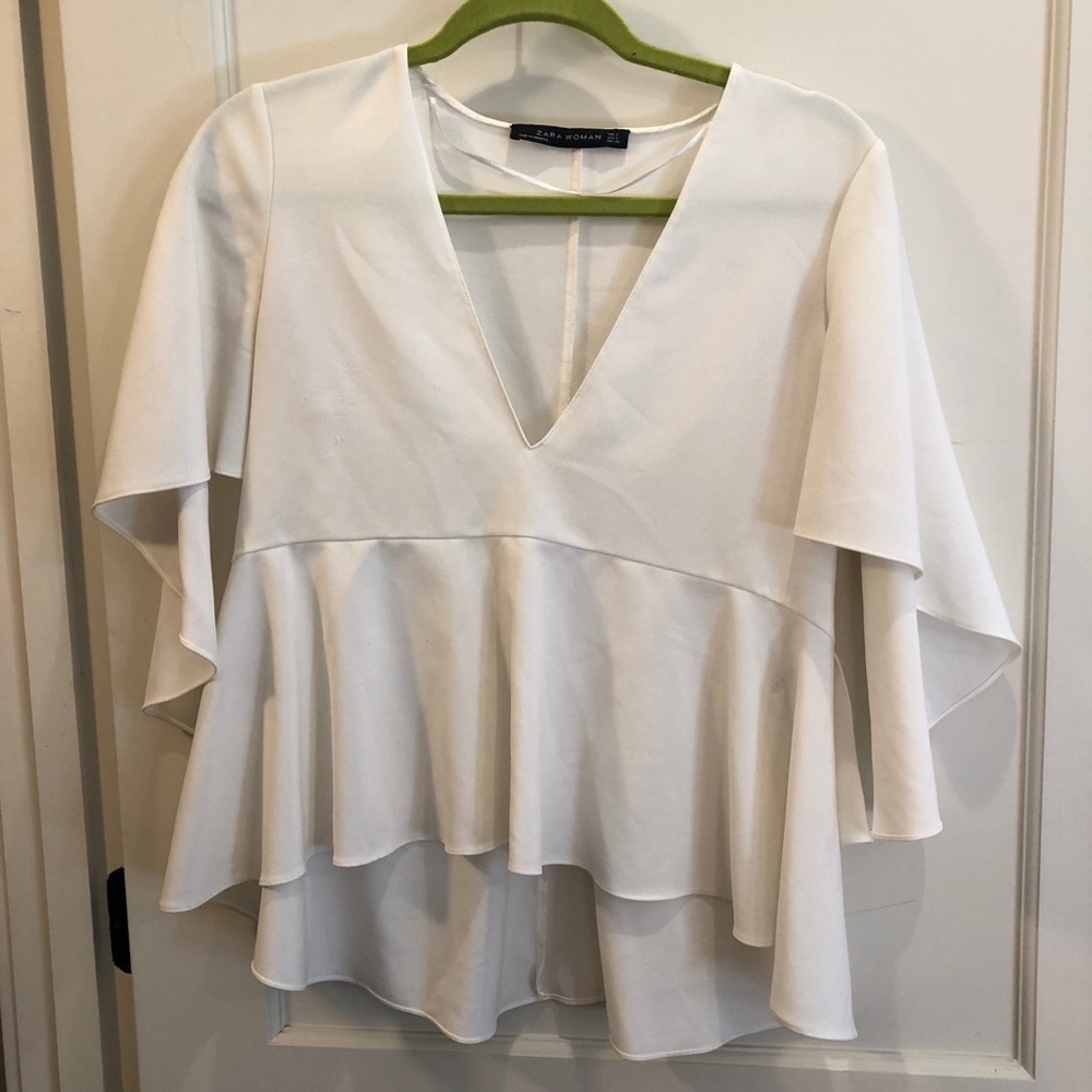 Zara White V-neck Flowy Top